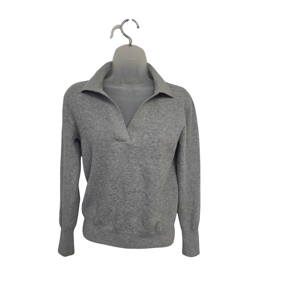 Faherty Jackson Sweater Womens XS Grey Organic Cotton Blend V-Neck Polo Knit